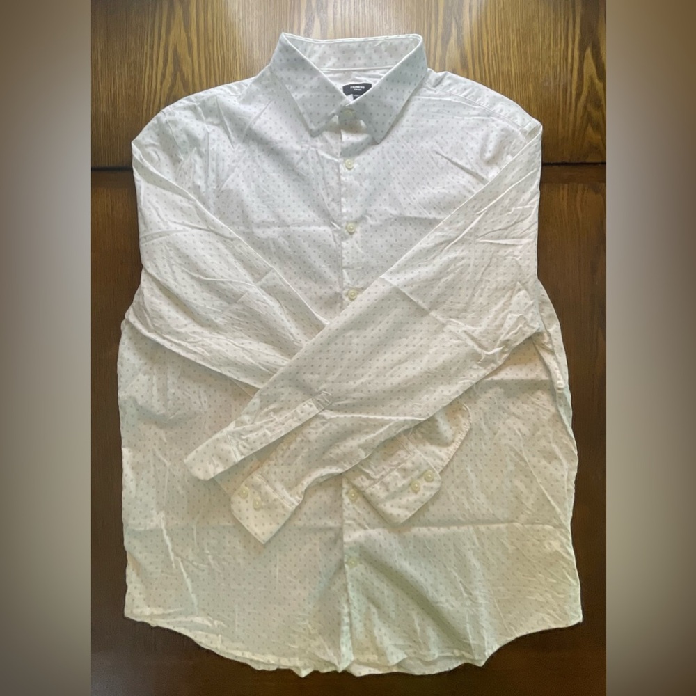 Express White Casual Patterned Button-Down Shirt - image 5